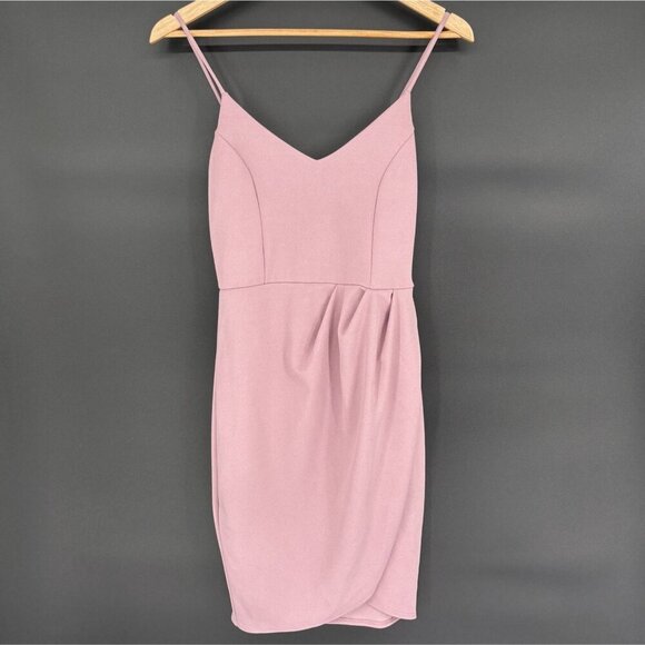 Lulus Draped V-Neck Spaghetti Strap Mini Dress S Dusty Pink Formal Wedding Guest - Picture 2 of 9